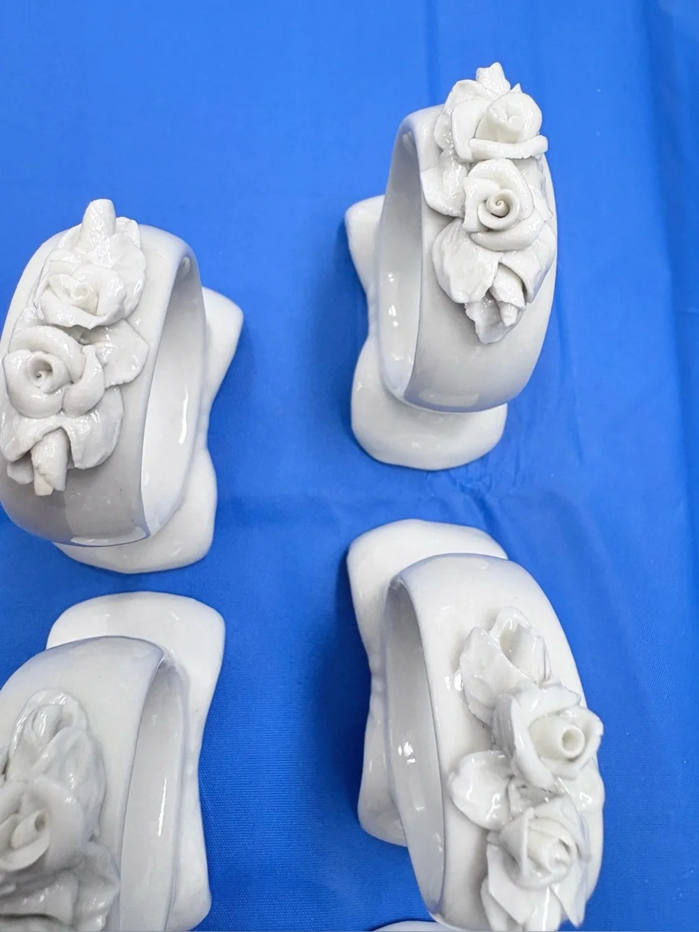 Vintage Wihelm Rittirsch Germany Porcelain Rose Napkin Rings Set of 8